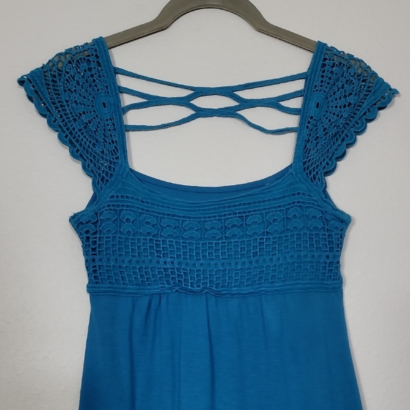 Y2K Energie Babydoll Crochet Knit Top Size S Teal Blue Twilight Core Elena Goth - Picture 2 of 11